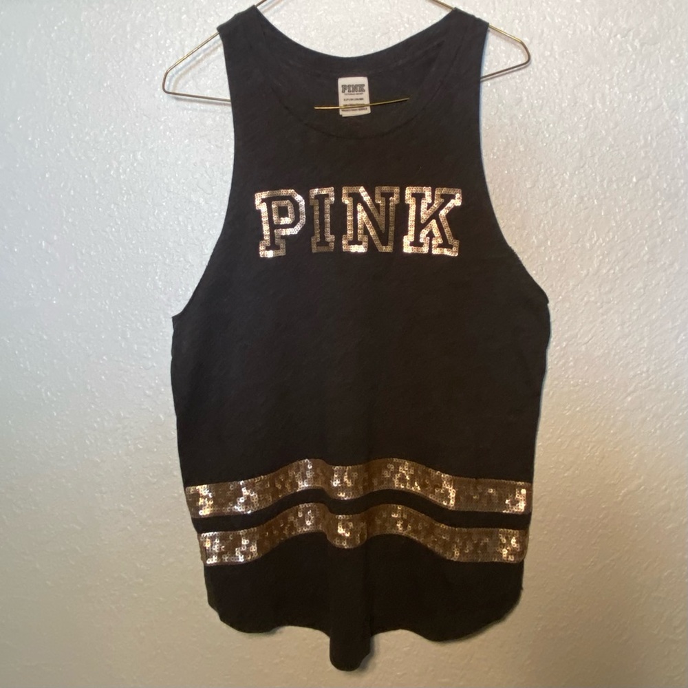 Tank Top Gray & Gold Sequins Victoria’s Secret Pink small
